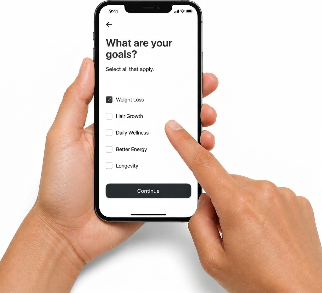 Hands holding a phone filling out an online health questionnaire