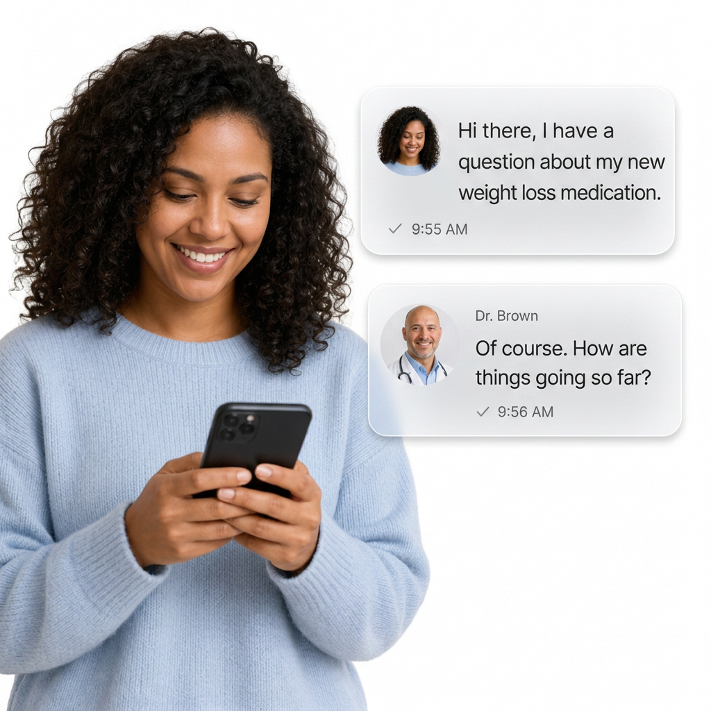 Woman messaging her provider on her phone
